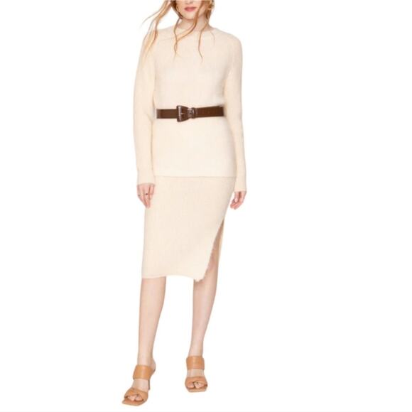 Callahan Revolve Genny Fuzzy Eyelash Knit Midi Skirt Cream White M Cozy - Picture 2 of 14